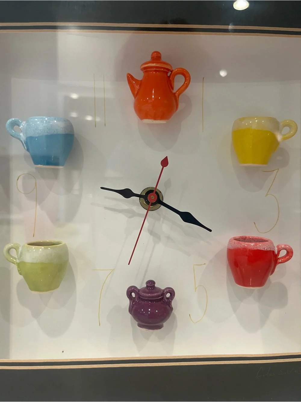 Centuries Clayworks Framed Miniature Ceramic Kettle & Cups Art By Carlos Silva